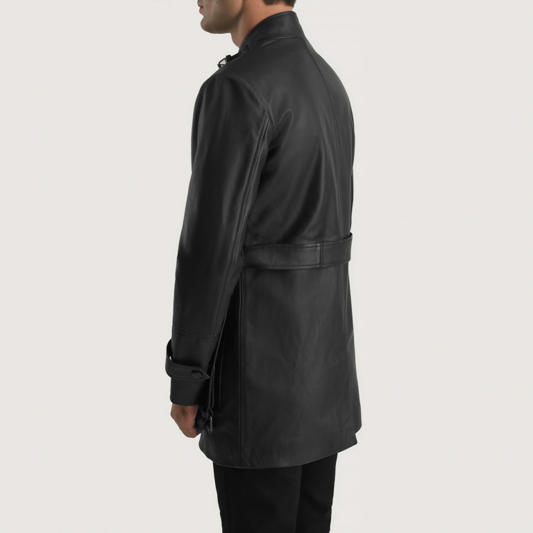 Mens Dolf Black Leather Jacket Tilted Back-8-1700487628362